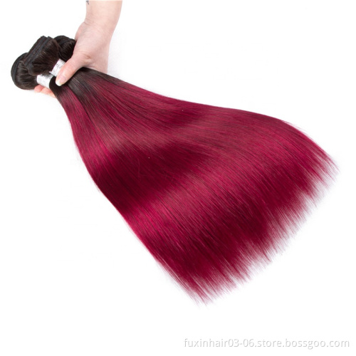 Tissage Naturel Pas Cher Raw Unprocessed 1B Burgundy Brazilian Hair Straight Weave Bundles